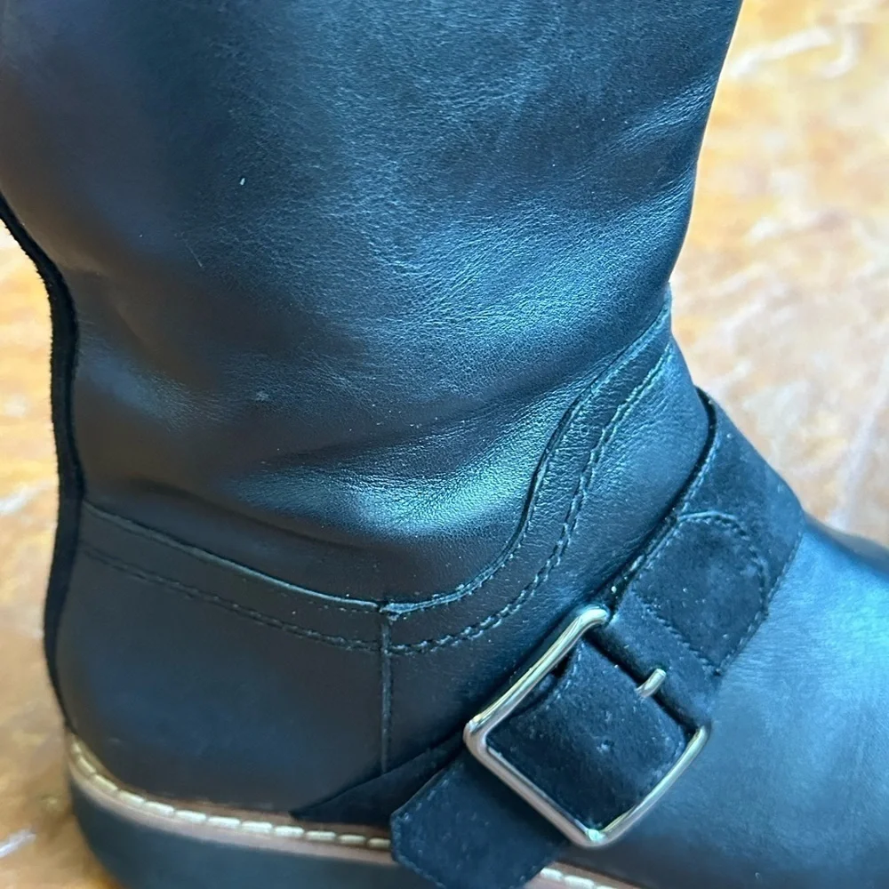 Franco Sarto Black Leather Knee-High Riding Boots with Buckle Sz 5